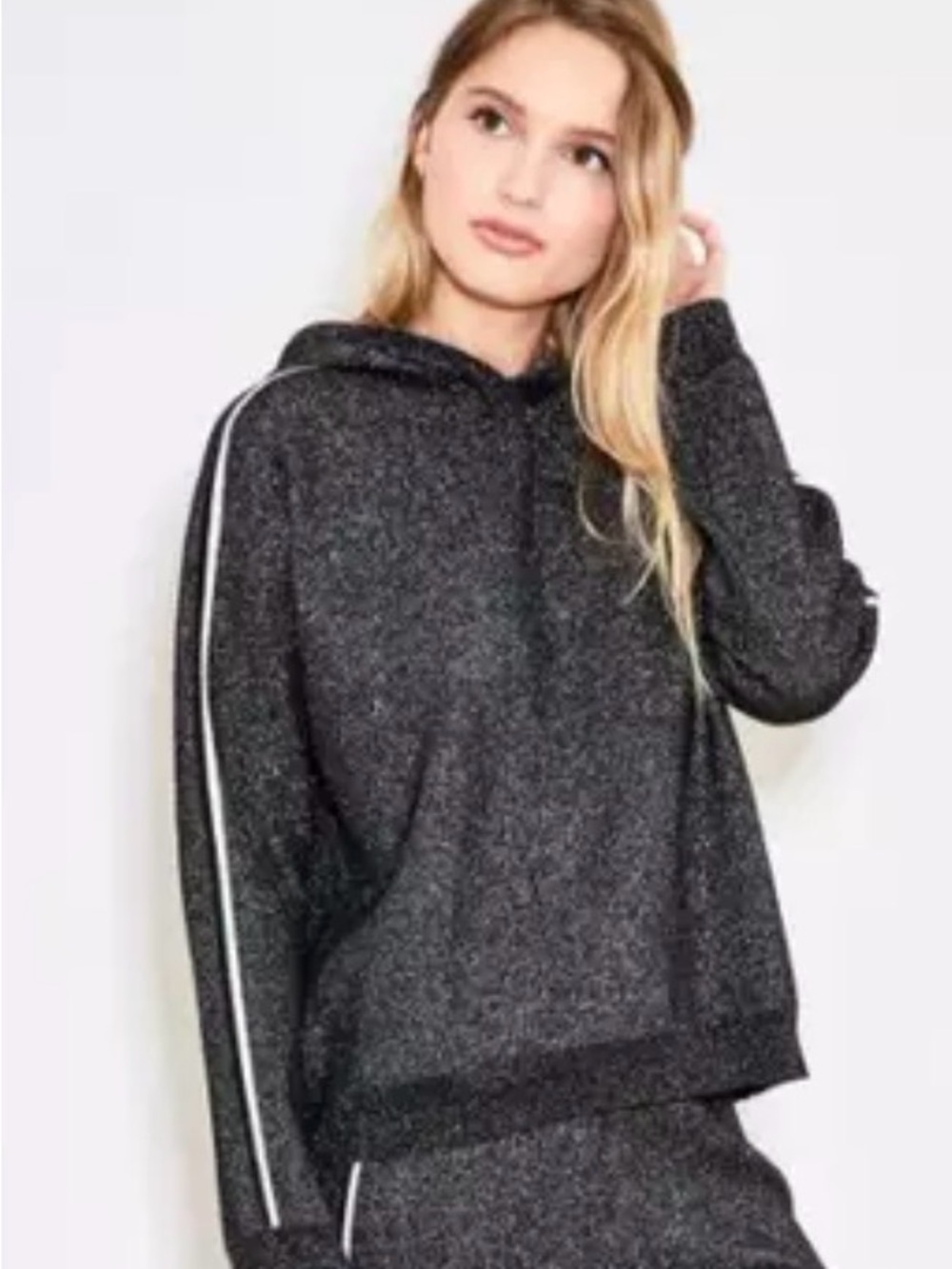 SUNCOO Black Marled Hoodie with White Side Stripe